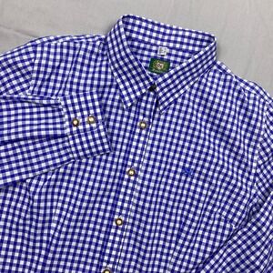 OS Trachten Oktoberfest Shirt‎ Mens 14 Blue White Gingham Check Button Down NWT